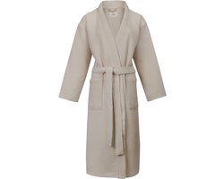 Linden&Green- Unisex Sauna Badjas - 100% Katoen Wafel Badjas - M - Stone - Katoen wafel - Kimono - Wafel Badjas dames - Wafel Badjas heren - Badjas dames en heren