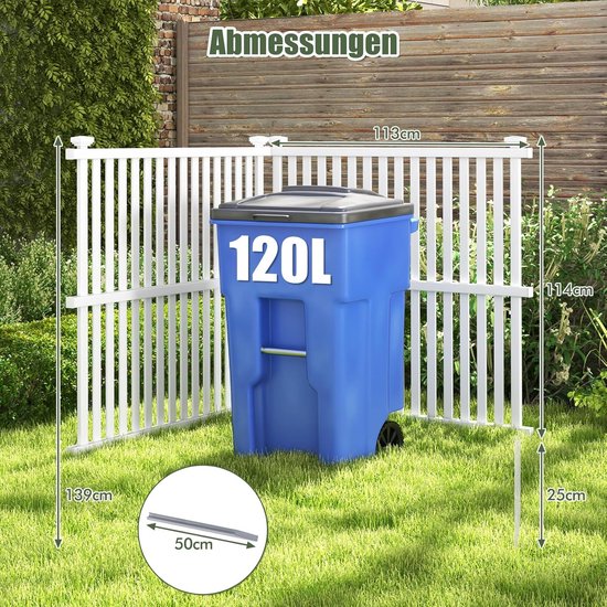 Foto: Costway tuinhek 2 delig 114 cm hoog omheining met palen en beschermkappen pvc inkijkbescherming insteekhek omheinelementen vrijstaand decoratief hek inkijkbescherming voor tuin en terras wit