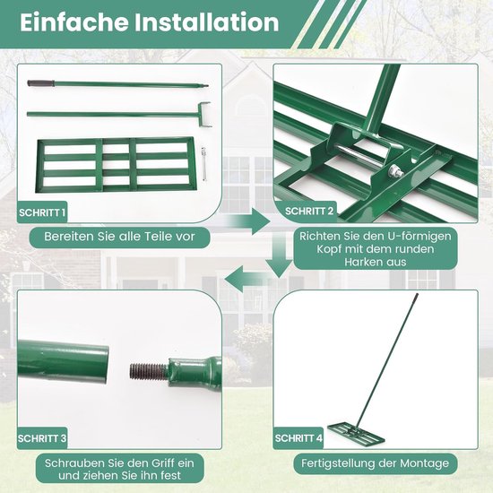 COSTWAY Gazonrakel, metalen gazonnivelleringhark met ergonomische handgreep, nivellering van zandbodem, egaliseerhark voor tuin, achtertuin, golfbaan, groen, 75 x 25 cm van Costway — afbeelding 3