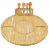 Kicinn Borrelplank - Tapasplank - Kaasplank - Serveerplank - Borrelplank Hout - Rond - Incl. Kaasmesjes – Bamboe - 39,5cm