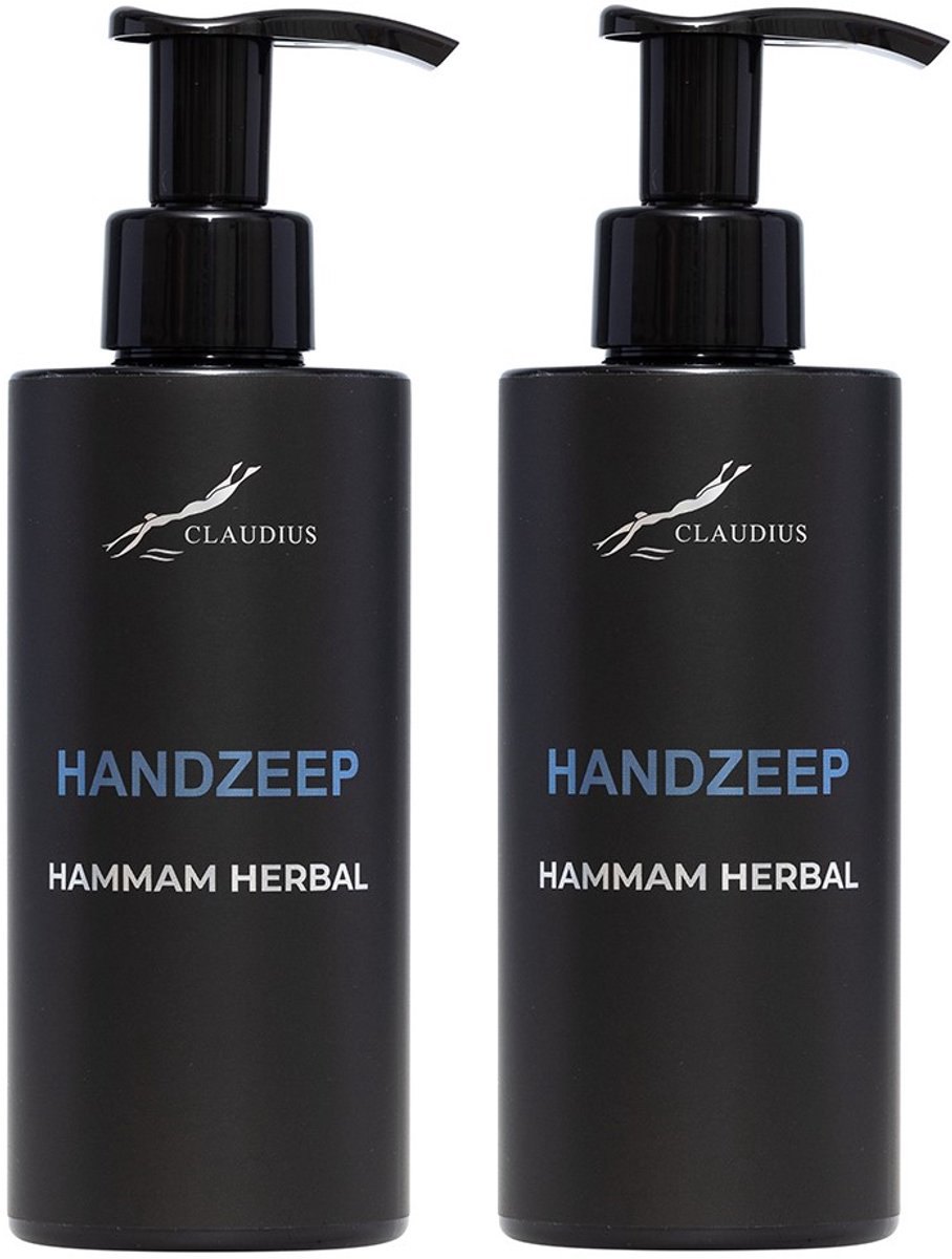 Handzeep Hammam Herbal 300 ml - met pomp - zwarte fles - set van 2 stuks