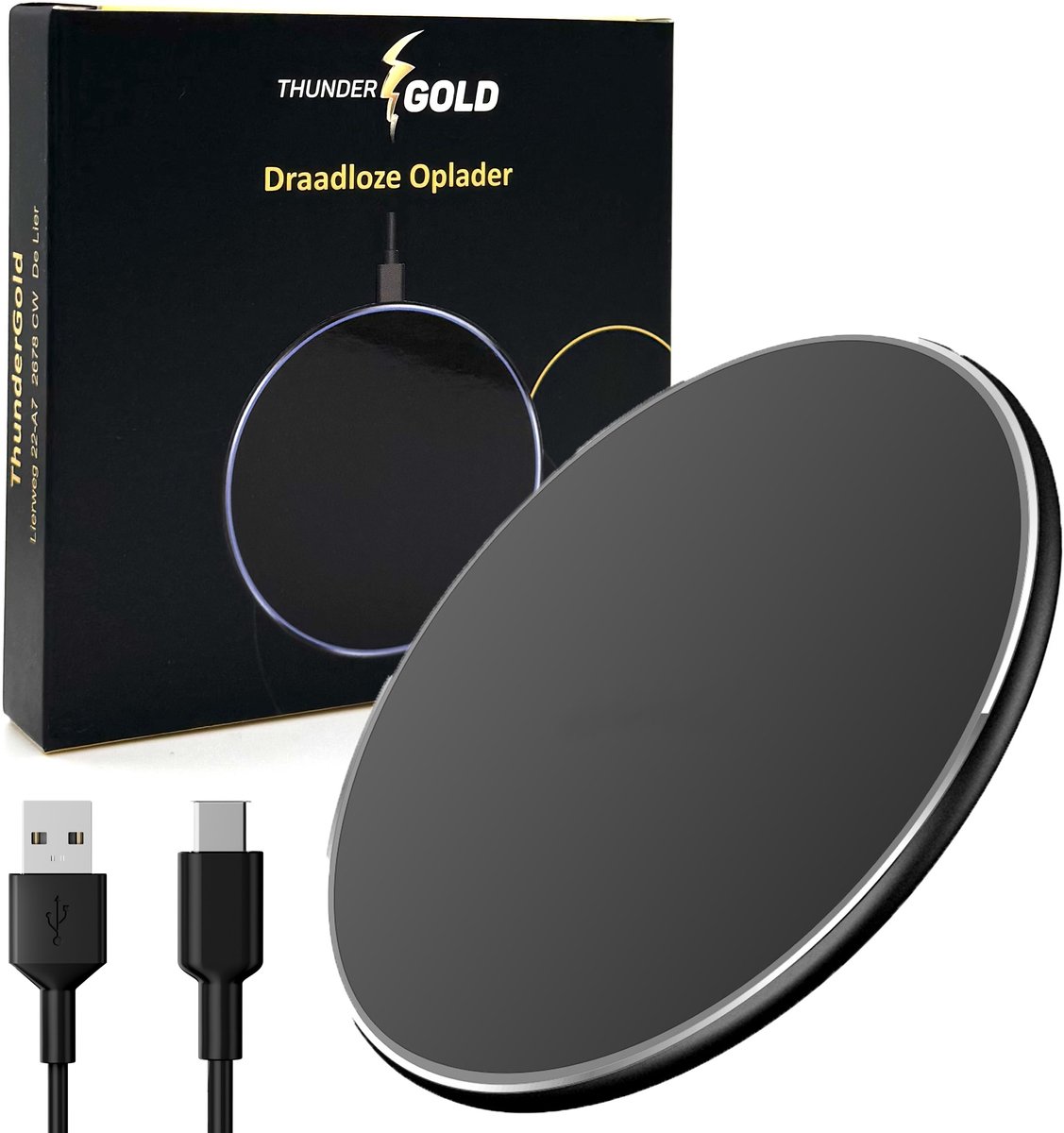 ThunderGold Draadloze oplader - Wireless Charger - Oplader Draadloos - Draadloze opladers - Draadloze lader - Snellader - Incl. Kabel - Zwart