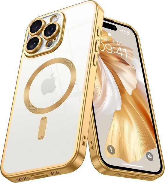 Coque Compatible avec : iPhone 15 Pro Magsafe - Or - Coque arrière avec protection en verre pour appareil photo intégrée