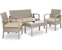 Casaria Polyrattan Tuinset - 4 Personen Incl. Kussens Bank - Creme Casaria Polyrattan Tuinset - 4 Personen Incl. Kussens Bank - Creme
