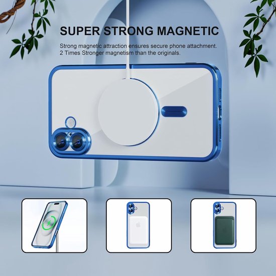 Coque Compatible iPhone 16 Magsafe - Blauw - Coque arrière avec protection en verre pour appareil photo intégrée