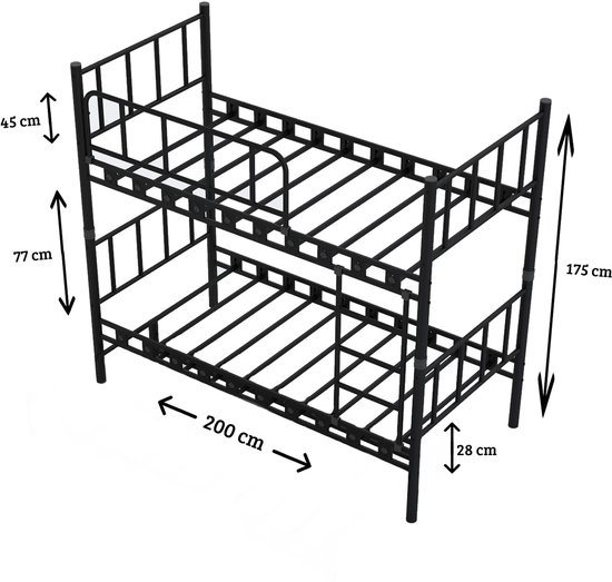 AirSleeperz® heavy duty metalen stapelbed Emma Family - kinderbed hoogslaper voor 3 personen - Kleur: zwart - Afmeting 90x200x175 cm