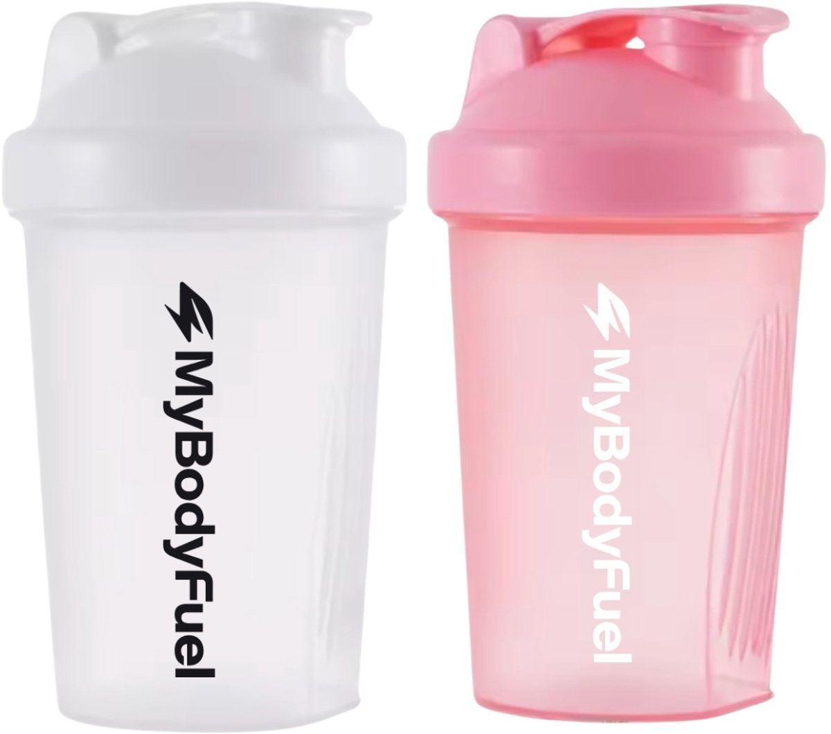 MyBodyFuel - Shakebeker - 400 ml - met mixfilter - Wit en Roze - Set van 2 - Proteïne Shaker - BPA-vrij