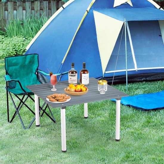 COSTWAY Kampeertafels, oprolbare picknicktafel van hout, draagbare multifunctionele outdoortafel met draagtas voor strand, picknicks, vissen en feesten, 69 x 69 x 42 cm, grijs van Costway — afbeelding 4