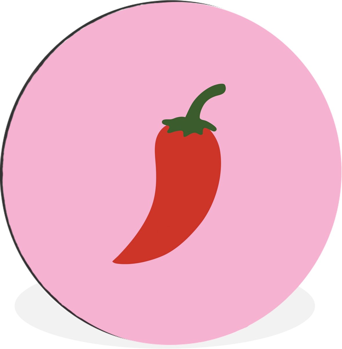 WallCircle Wandcirkel - Muurcirkel - Peper - Rood - Illustratie - Aluminium - Dibond - 120x120 cm - Binnen en Buiten