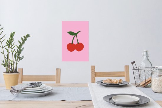 Muurstickers - Sticker Folie - Kersen - Roze - Illustratie - 20x30 cm - Plakfolie - Muurstickers Kinderkamer - Zelfklevend Behang - Zelfklevend behangpapier - Stickerfolie