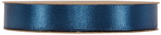 Lint - Donker Blauw - 50m x 15mm | Double Satin Classic | Dubbelzijdig Luxe Satijnen Lint | Feestlint op rol | Satijn Lint | Cadeaulint