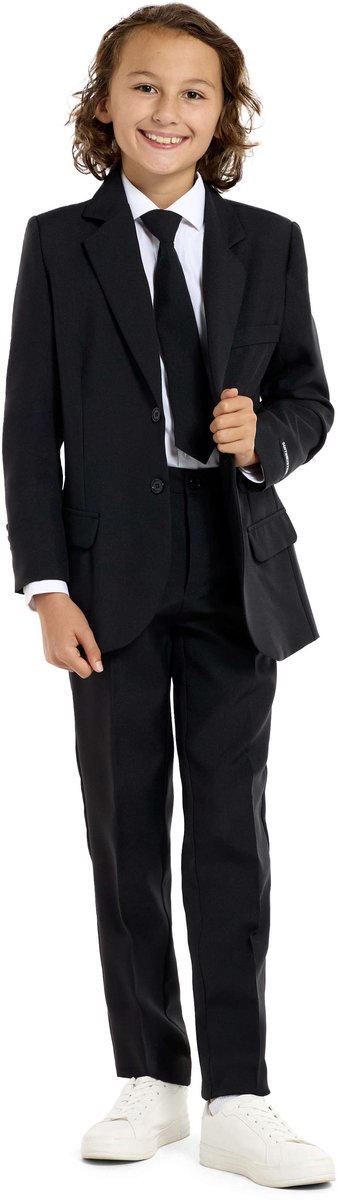 Suitmeister BOYS Solid Black - Casual Jongens Pak - Kostuum - Inclusief Blazer, Stropdas en Pantalon - Maat L