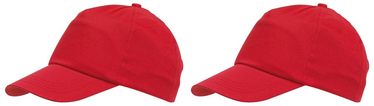 Baseballcap Outdoor 5 panels - 10x - rood - volwassenen - klittenbandsluiting - katoen