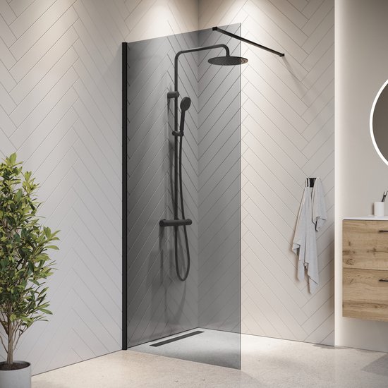 Cabine de douche Badplaats Place Rizani 60 cm x 200 cm - Zwart - Douche à l'italienne en verre teinté Glas de sécurité 8 mm