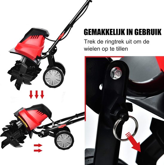 COSTWAY Elektrische grondfrees, tuinfrees, 6 hakmessen, 1500 W, 22 cm werkdiepte, 43 cm werkbreedte, 400 omw/m van Costway — afbeelding 5