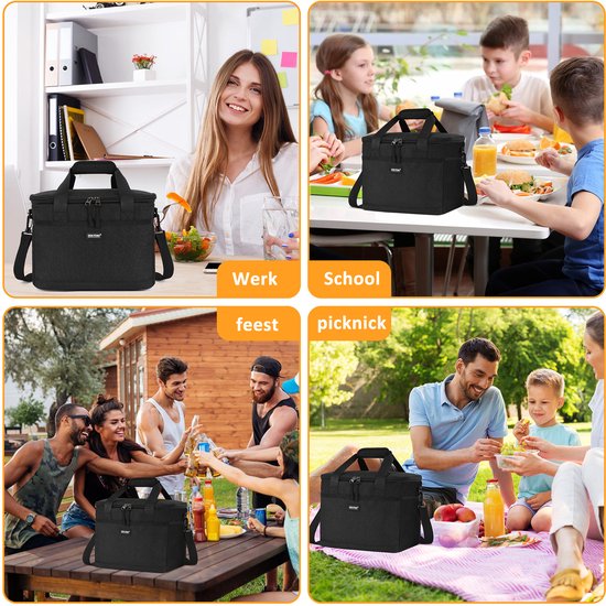 TAN.TOMI Koeltas - 4 laags geïsoleerde - Lunchtas - Picknicktas - Slijtvast en duurzaam materiaal - Waterdicht en vuilafstotend - Zwart - 15L van Merkloos — afbeelding 3