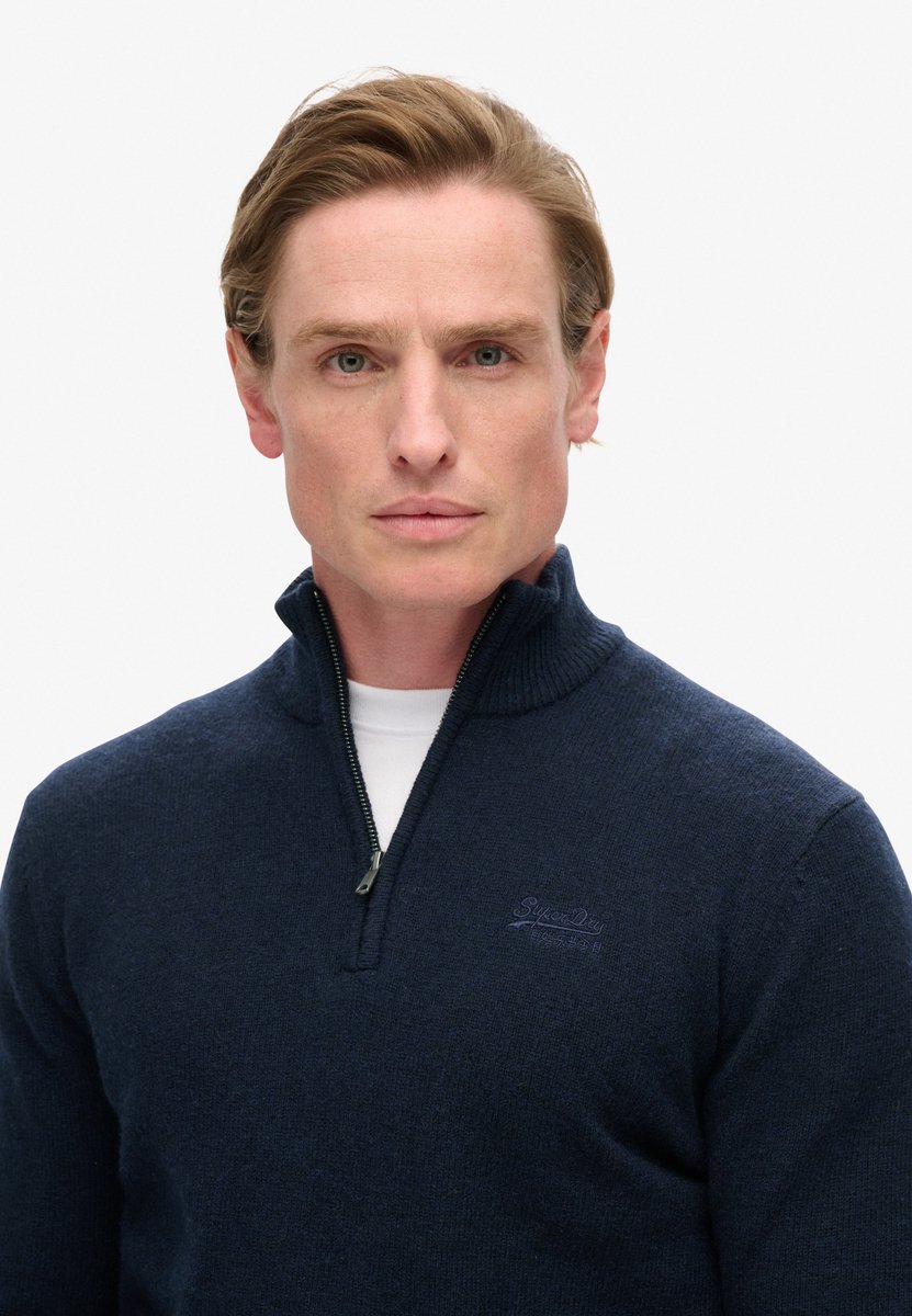 Superdry ESSENTIAL EMB KNIT HALF ZIP Heren Trui 3XL Blauw