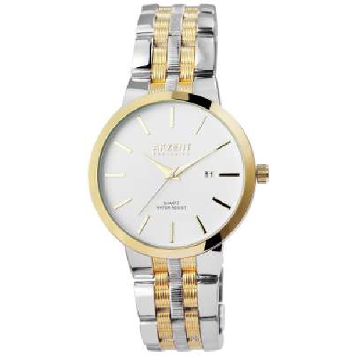 Akzent-Herenhorloge-model2800072-003-zilver-goudkleurig-Datum-diameter 42mm-3 atm waterdicht-metalen schakelband