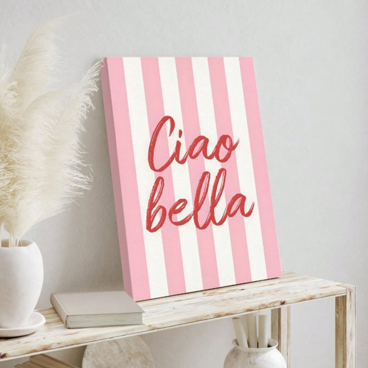 Ciao Bella Roze Retro Muurposter | 60 x 40 cm | Canvas Wanddecoratie zonder Lijst voor Slaapkamer en Woonkamer | Nunu's®