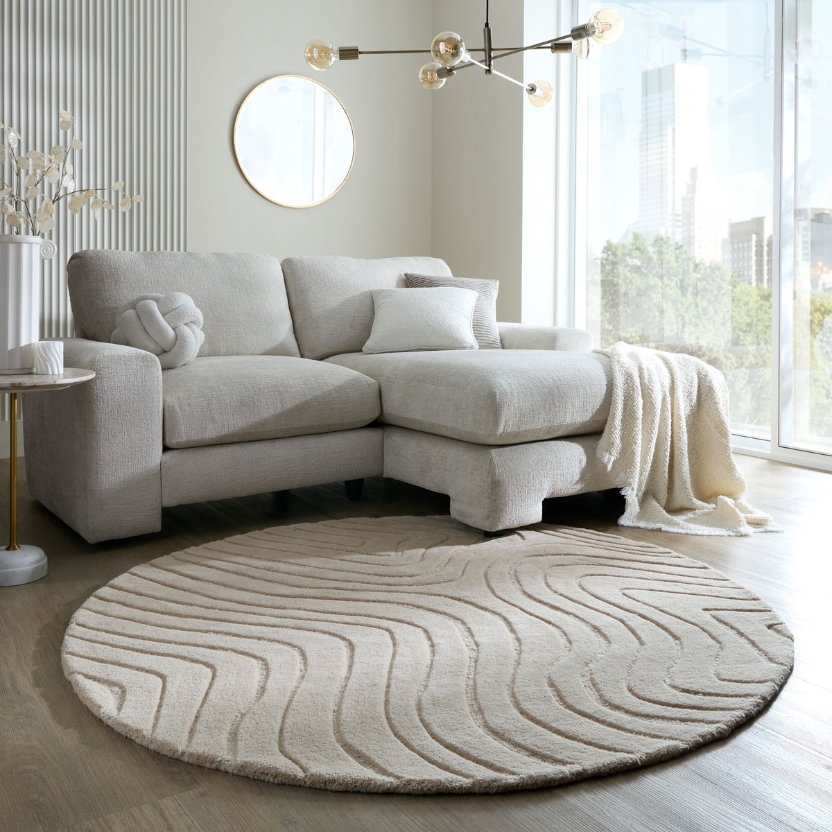 flycarpets Rond Wollen Vloerkleed Mesmerize - Abstract - Naturel / Beige 160cm rond Ø