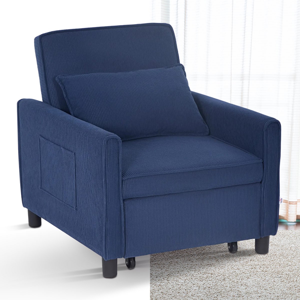 Slaapstoel - Uitklapbaar - Slaapbank - Logeerbed - Zetelbed - Slaapfauteuil - Vouwbed - 1 persoons - Zeer comfortabel - 120 kg - Blauw