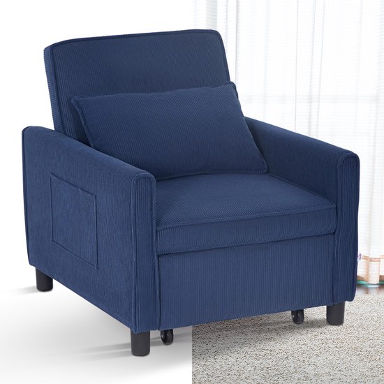 Slaapstoel - Uitklapbaar - Slaapbank - Logeerbed - Zetelbed - Slaapfauteuil - Vouwbed - 1 persoons - Zeer comfortabel - 120 kg - Blauw
