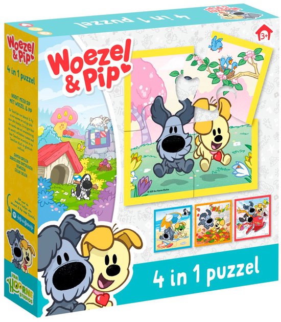 Woezel & Pip puzzel 4 in 1 educatief peuter speelgoed - kinderpuzzel 4x6x9x16 stukjes leren puzzelen - cadeautip puzzel 3 jaar en ouder - Bambolino Toys