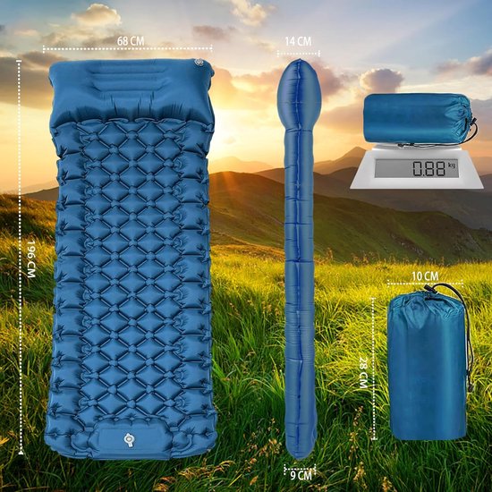elfopblazende slaapmat voor de camping, zelfopblazend, strandmat, verdikt, opblaasbaar matras met voetperspomp, opvouwbare slaapmat voor wandelen, outdoor, strand, blauw van Merkloos — afbeelding 2