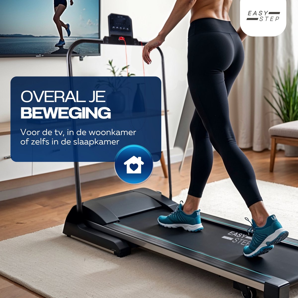 Afbeelding 3 van EasyStep® Wandelband - 1-10 Km/h - Incl. Dempende Vloermat - Opvouwbaar & Inklapbaar - Loopband Elektrisch - Walking Pad past onder Bureau - Renband Fitness - Opvouwbare Loopbanden - Walkingpad
