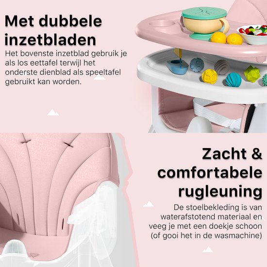 Phreeze Kinderstoel - Inklapbaar - Meegroeistoel 6 t/m 72 maanden - Afneembare Wielen - Eetstoel Baby & Peuter - Ook als Loopstoel, Wipstoel, Babystoel aan tafel / voor eten / thuis - Roze van Phreeze — afbeelding 3
