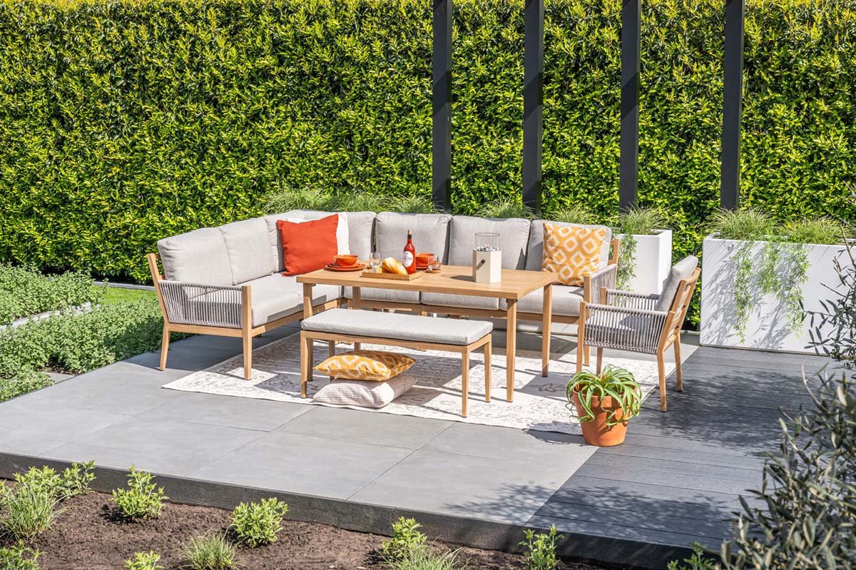 GI Sardinia lounge-dining set aluminium (7-delig) - Teak look/Zand