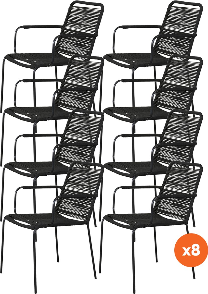 Set van 8 - Denver Rope stapelbare stoel - Zwart
