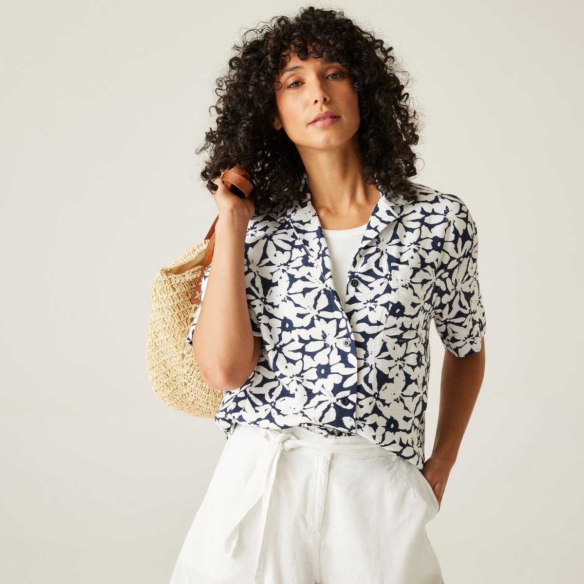 T-shirt Korte Mouwen Dames Bloemenprint Blauw
