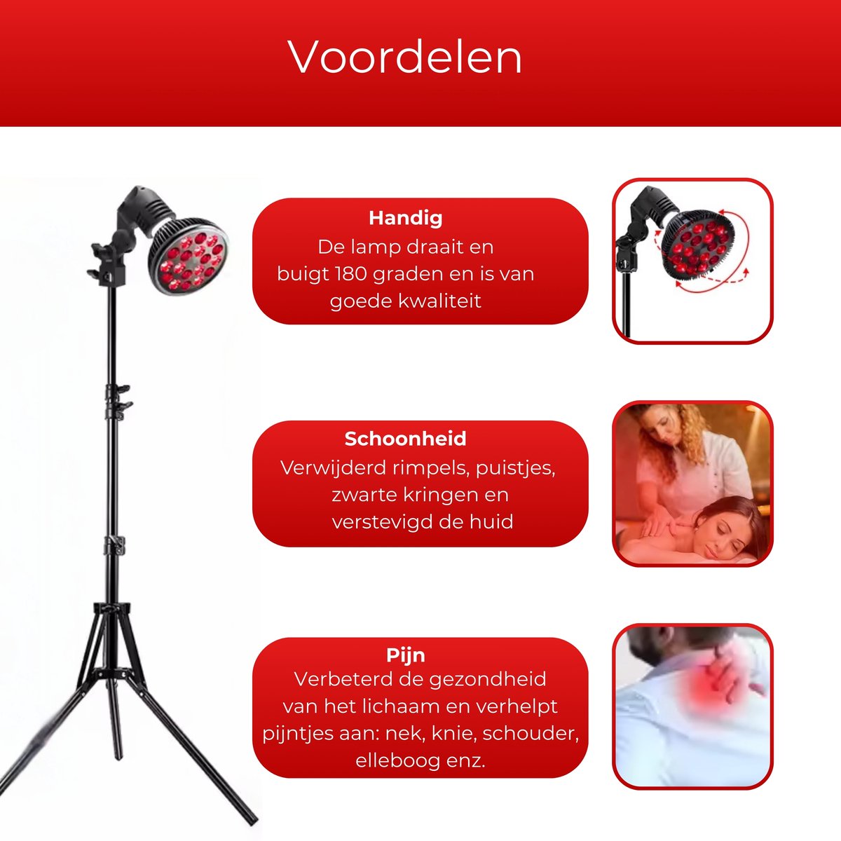 Roodlichttherapielamp, upgrade 54 W 18 LED infrarood lichttherapie-apparaat, 660 nm rood en 850 nm gecombineerde rode infrarood gloeilamp voor huid- en pijnverlichting, thuis en schoonheidssalon