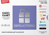 Kado+Kaart Gefeliciteerd - Cadeaubon - 25 euro + cadeau enveloppe