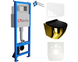 LAVITA LAV 101 SOFI GOLD BLACK - Inbouwreservoir WC 40cm - Witte drukplaat - Goud-zwart wandcloset - Complete Toiletset