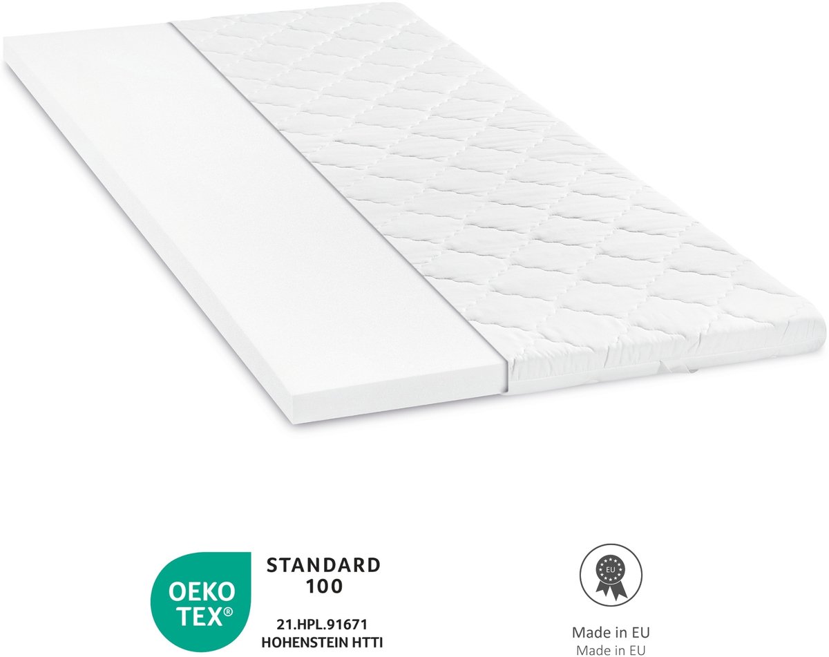 Bodyprotect topper 120 x 200 x 6 cm, comfort schuim matras topper, matras topper, wasbaar tot 60 graden, wit