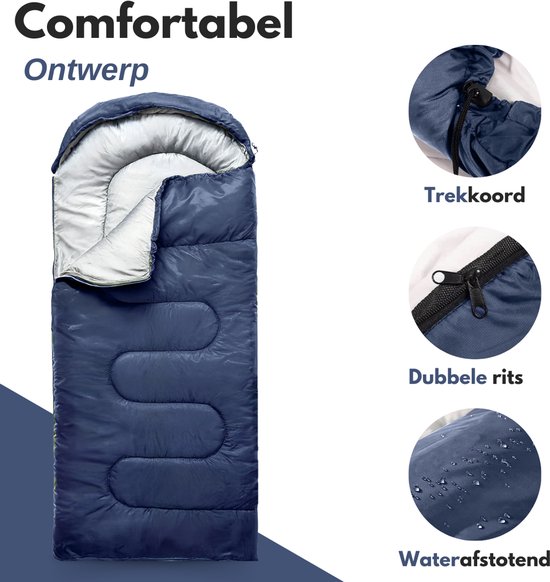 Vertrex Tri-Season Adventure Mummy Slaapzak - Slaapzakken Volwassenen - Kamperen - Blauw van Vertrex — afbeelding 4