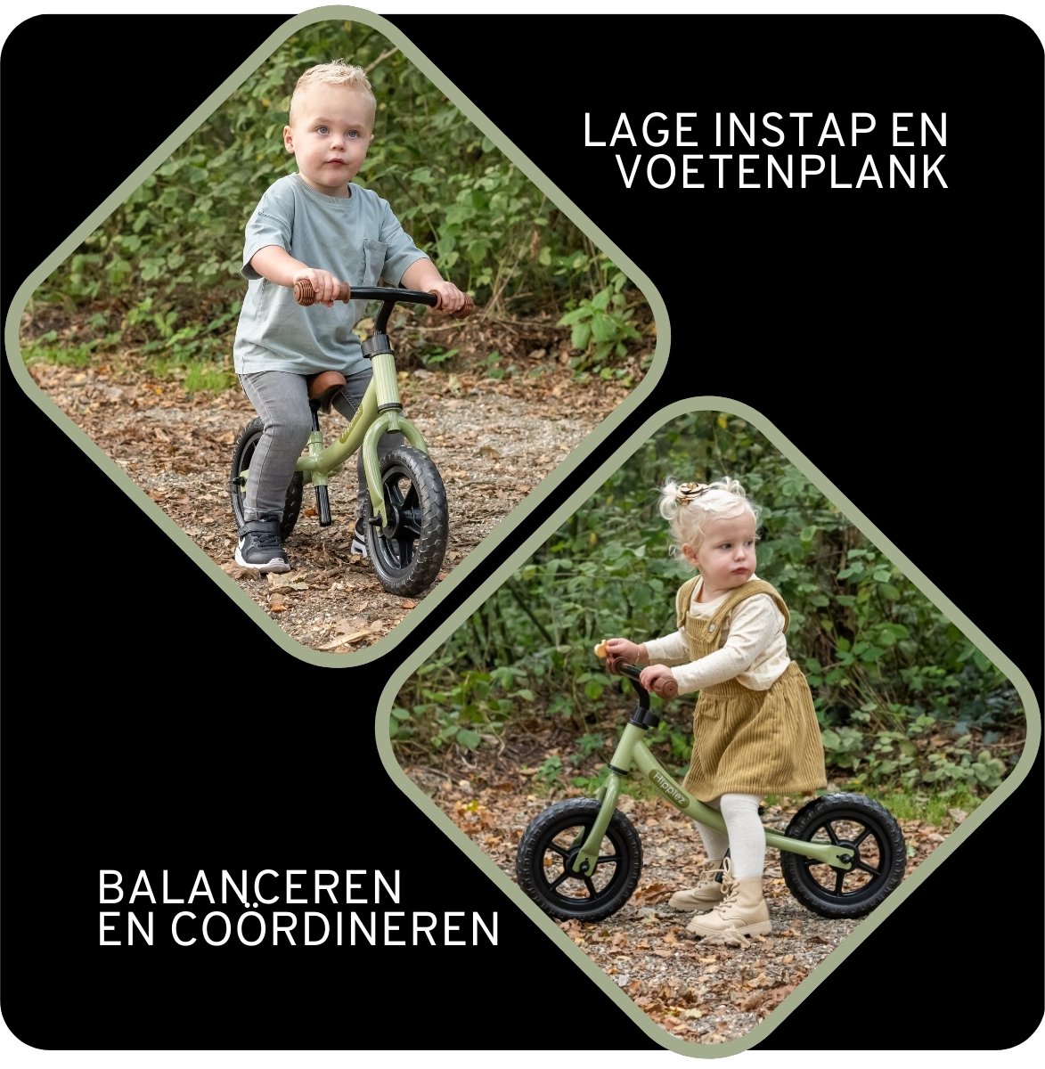 Hippiez Metalen Loopfiets Worker Old Green vanaf 2 jaar - Groene Loop Fiets - Verstelbaar Zadel en Stuur - Voor Jongens en Meisjes - Compact en Veilig - Lage Instap — afbeelding 5
