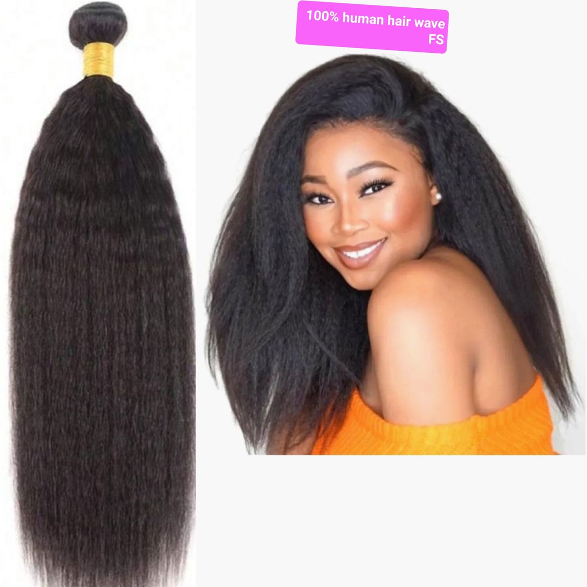 Braziliaanse Remy yaki weave - 16 inch kinky steil human hair extensions- 1 stuks kleur 1b donkerbruine