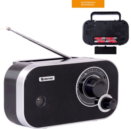 Denver Noodradio + 16 AA Batterijen – Werkt op batterij of netstroom – Keukenradio Antenne – Draagbare Nood Radio op batterijen – Noodpakket – Nood Pakket – FM Draagbaar Portable – Zwart