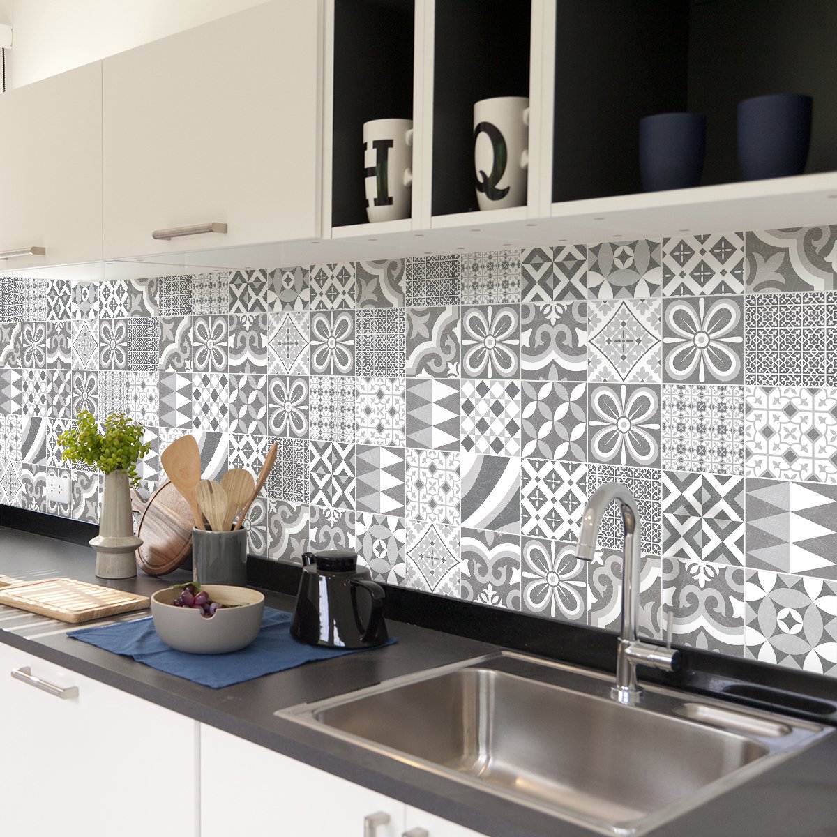 Ambiance Sticker Zelfklevende tegelmuurstickers voor keuken en badkamer - 30 authentieke JOPRA cementtegelstickers - 30 stickers 10x10cm Multi color