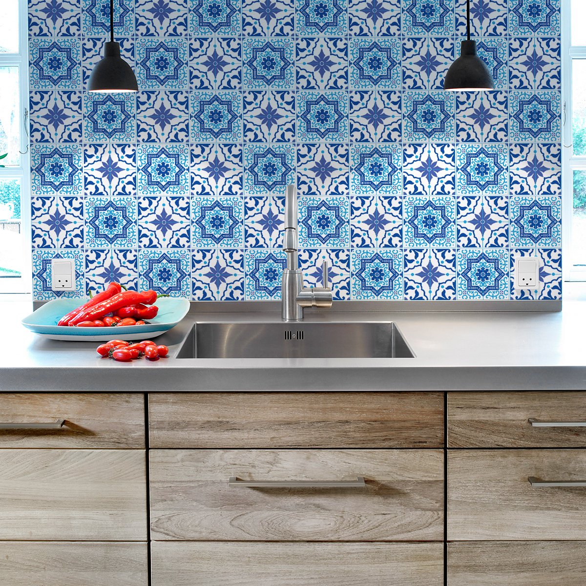 Ambiance Sticker Zelfklevende tegelmuurstickers voor keuken en badkamer - 30 cementtegelstickers, Azulejos Renzo - 30 stickers, 10x10cm Multi color