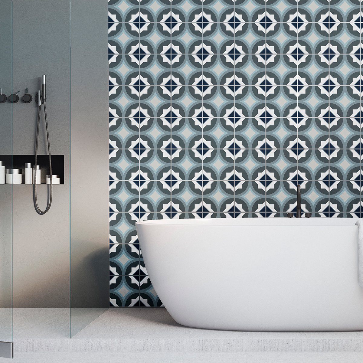 Ambiance Sticker Zelfklevende tegelmuurstickers voor keuken en badkamer - 30 cementtegelstickers, AZULEJOS FABIANA-stijl - 30 stickers, 10x10 cm Multi color