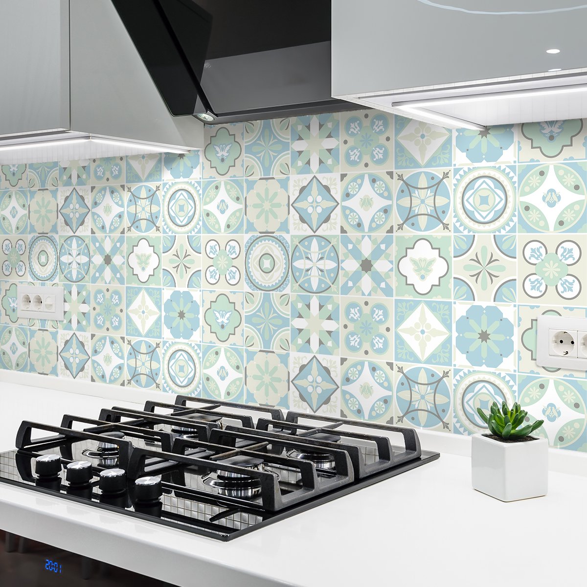 Ambiance Sticker Zelfklevende tegelmuurstickers voor keuken en badkamer - 24 tegelstickers, Azulejos-stijl, Guilianita - 24 stickers, 15x15 cm Multi color