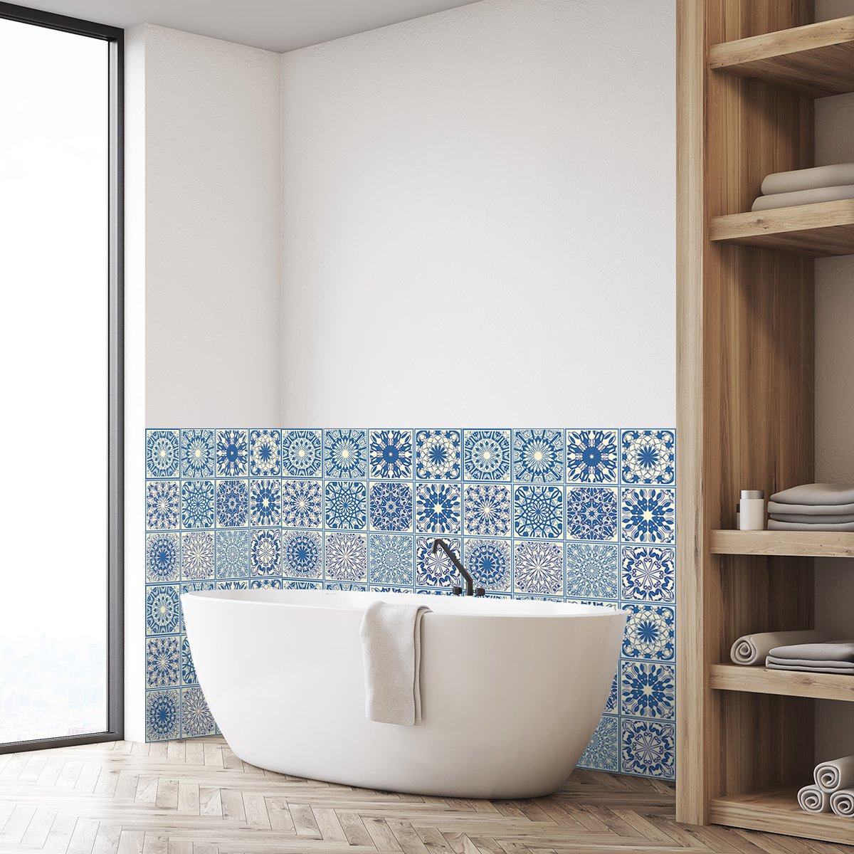 Ambiance Sticker Zelfklevende tegelmuurstickers voor keuken en badkamer - 9 cementtegelstickers, Azulejos-stijl, Desiderio - 9 stickers, 15x15cm Multi color
