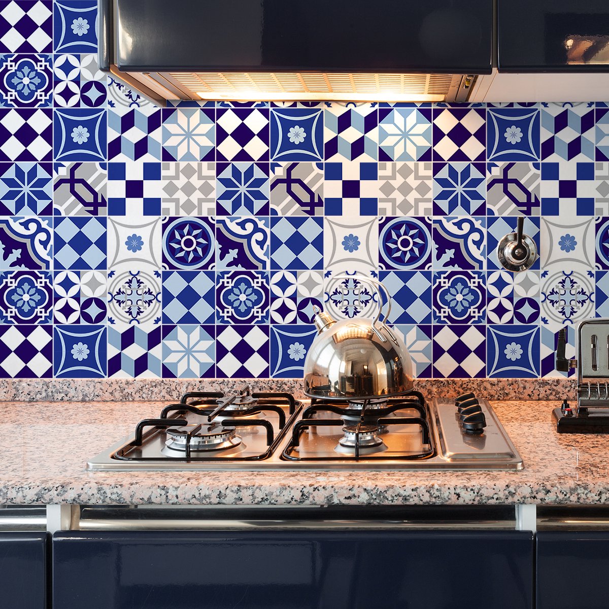 Ambiance Sticker Zelfklevende tegelmuurstickers voor keuken en badkamer - 9 cementtegelstickers, Azulejos Gabiana-stijl - 9 stickers, 20x20 cm Multi color