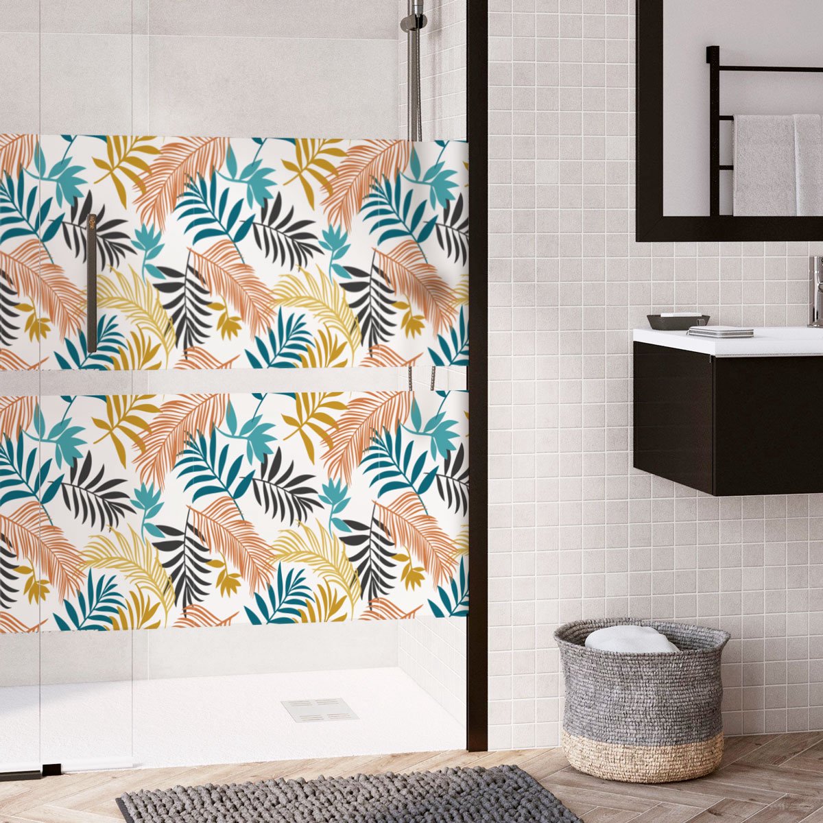 Privacy raamfolie - Kleurrijke palmbladeren - Stickers voor ramen en douchedeuren - 40x100