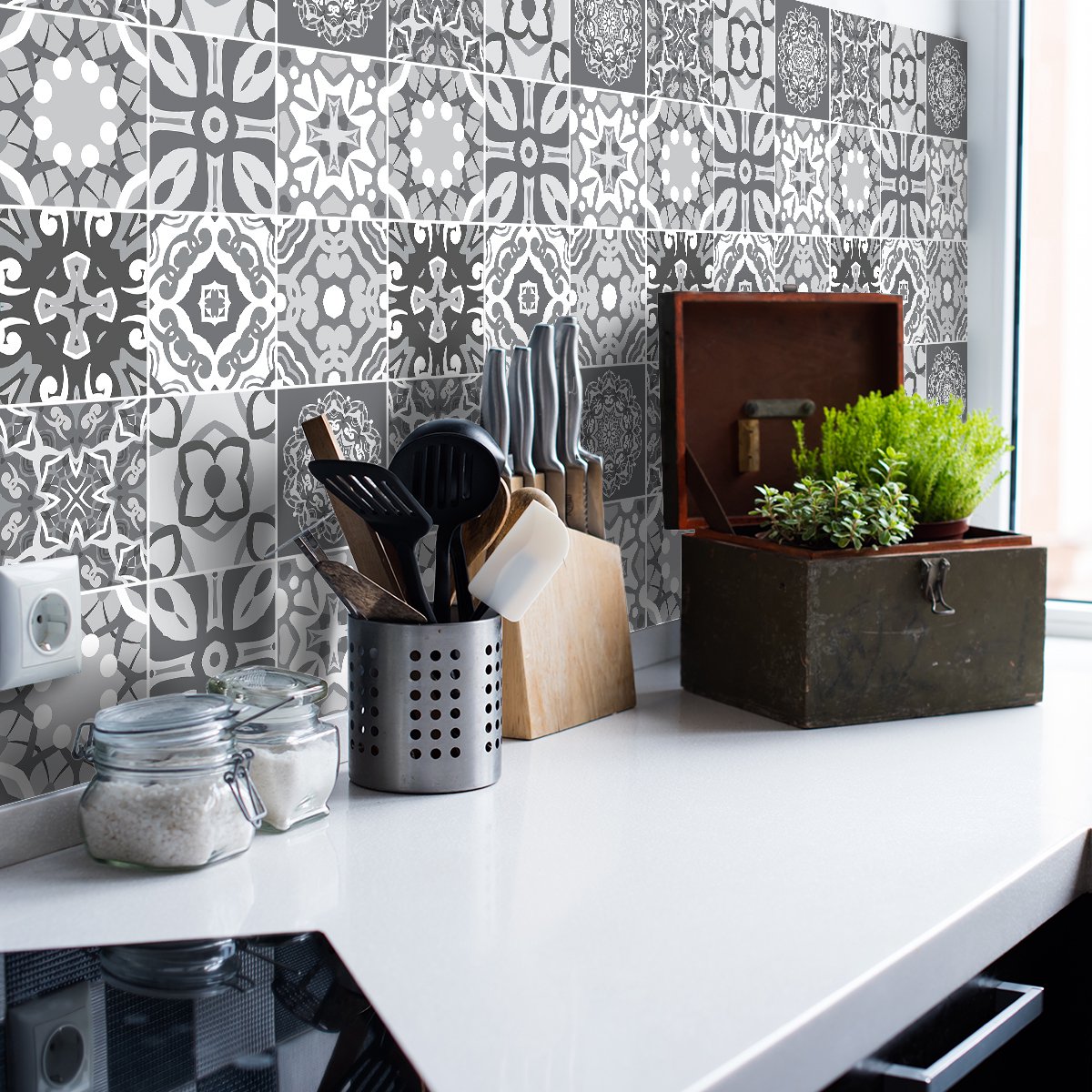 Ambiance Sticker Zelfklevende tegelmuurstickers voor keuken en badkamer - 9 Azulejos Abelardo tegelstickers - 9 stickers 10x10cm Multi color
