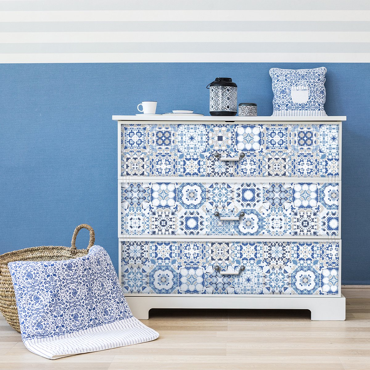 Ambiance Sticker Zelfklevende tegelmuurstickers voor keuken en badkamer - 60 cementtegelstickers voor meubels - SEDENO - 60 stickers 10x10cm Multi color